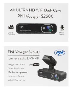Camera auto DVR PNI Voyager S2600 WiFi 4K Ultra HD, fara display, functie Monitorizare parcare, G-sensor, inregistrare video si audio, alimentare 12V/24V - imagine 8