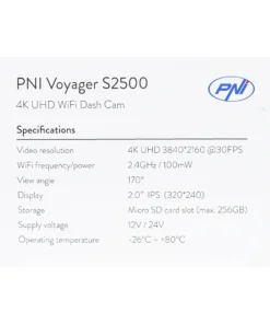 Camera auto DVR PNI Voyager S2500 WiFi, 4K UHD, ecran 2 inch, inregistrare ciclica, monitorizare parcare, detectie miscare, inregistrare video si audio, alimentare 12V/24V - imagine 8